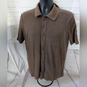 Alfani Men's Brown Knit Short Sleeve Shirt